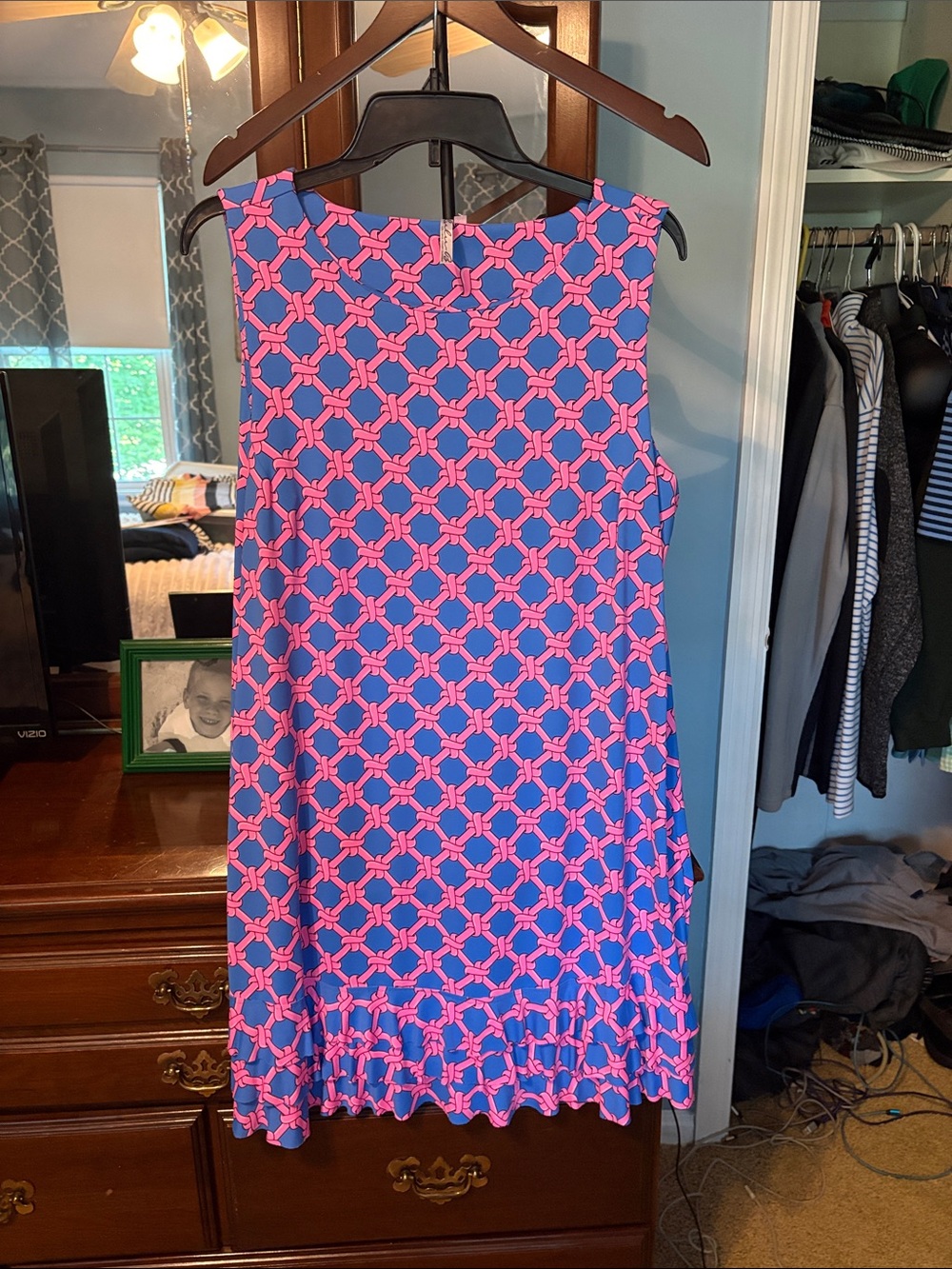 Lulu B Sleeveless Blue & Pink Geometric Shift Dress